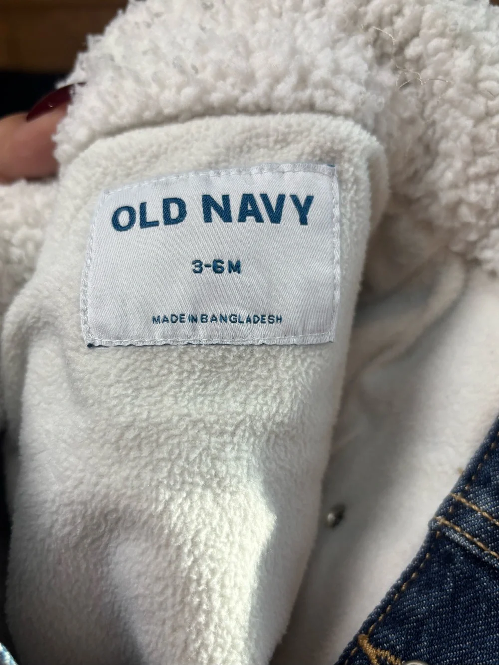 Old Navy Blue Denim Jacket with White Sherpa Collar